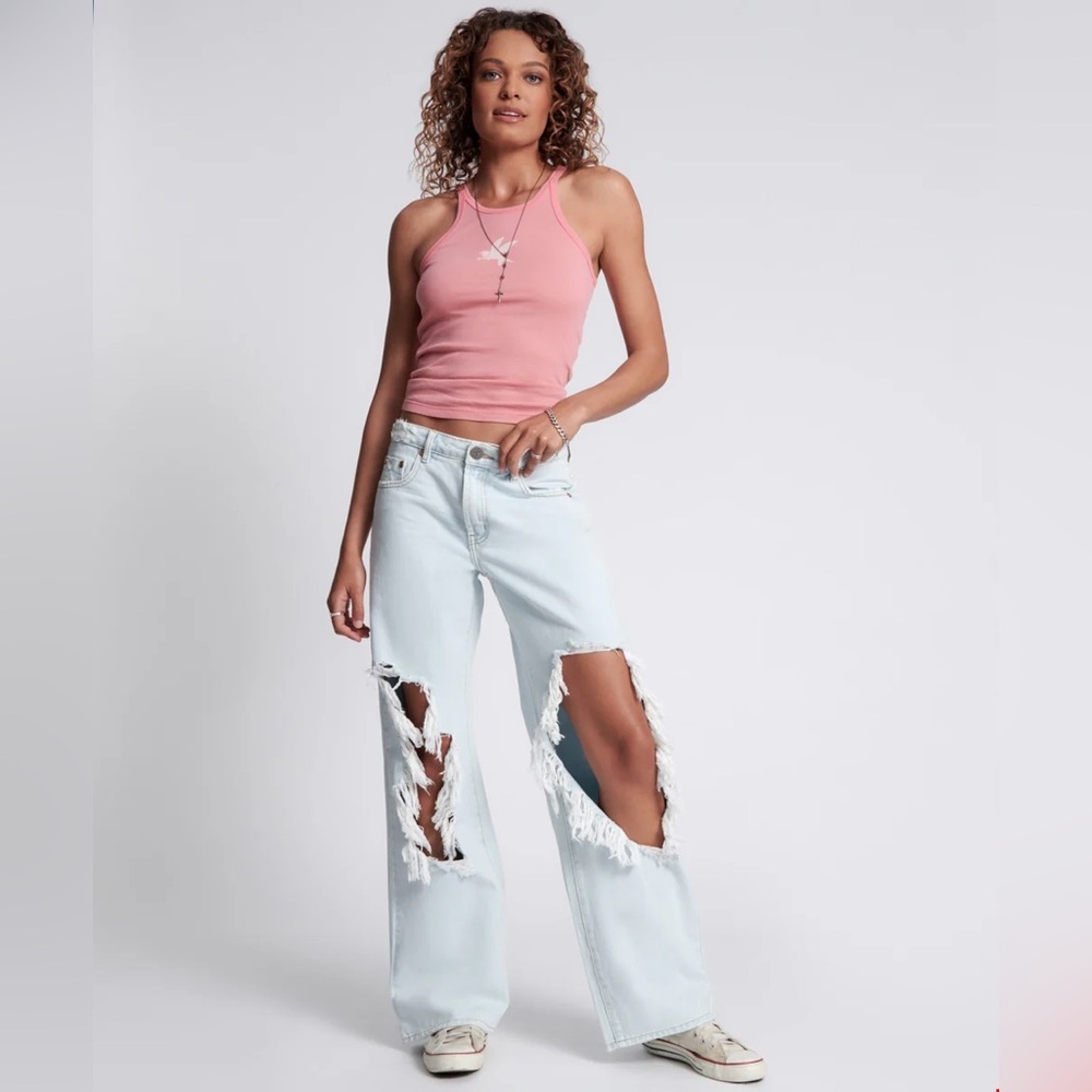 NWT One Teaspoon Jackson Mid Waist Wide Leg Denim Jeans in Le Surf Wash - 29